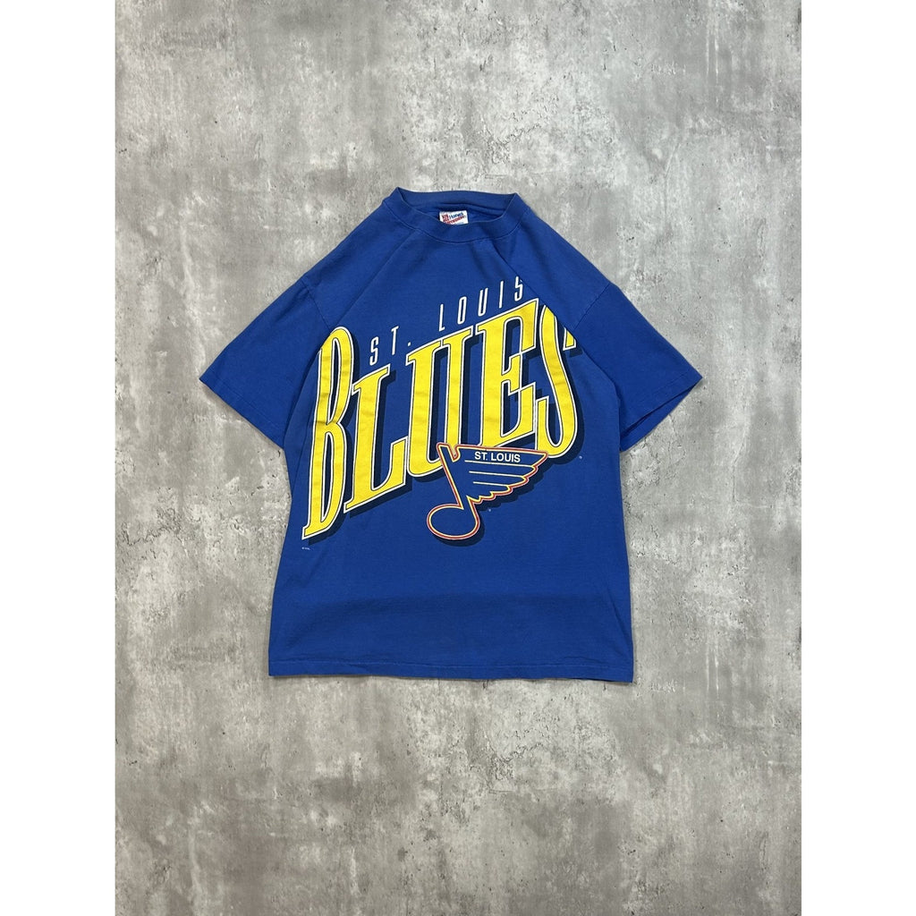 Vintage 90s St Louis Blue NHL Spellout Hockey Graphic T-Shirt Size Medium