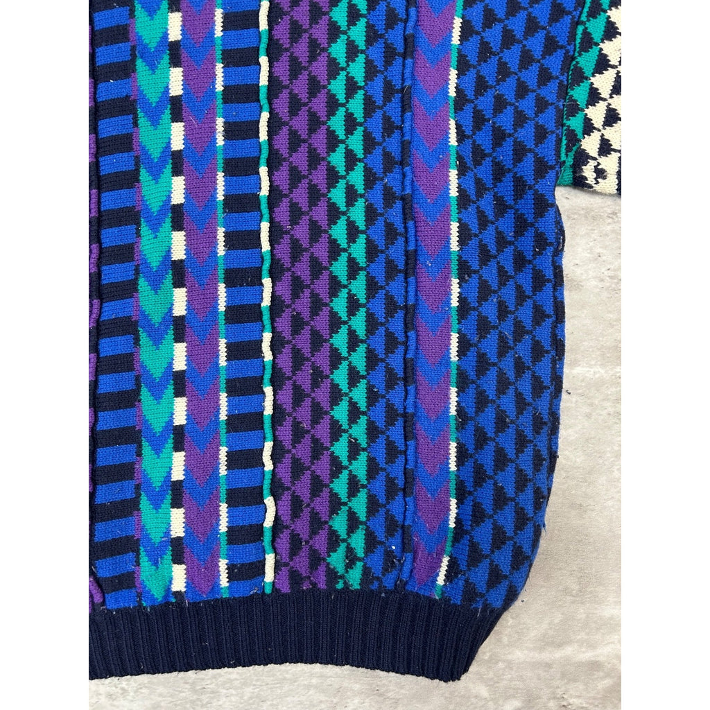Vintage 90s Geometric Striped Print Pullover Knit Sweater Size XL