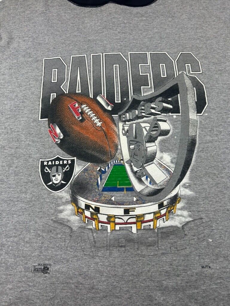 Vintage 1994 Oakland Raiders NFL 3D Graphic Hooded T-Shirt Size XL