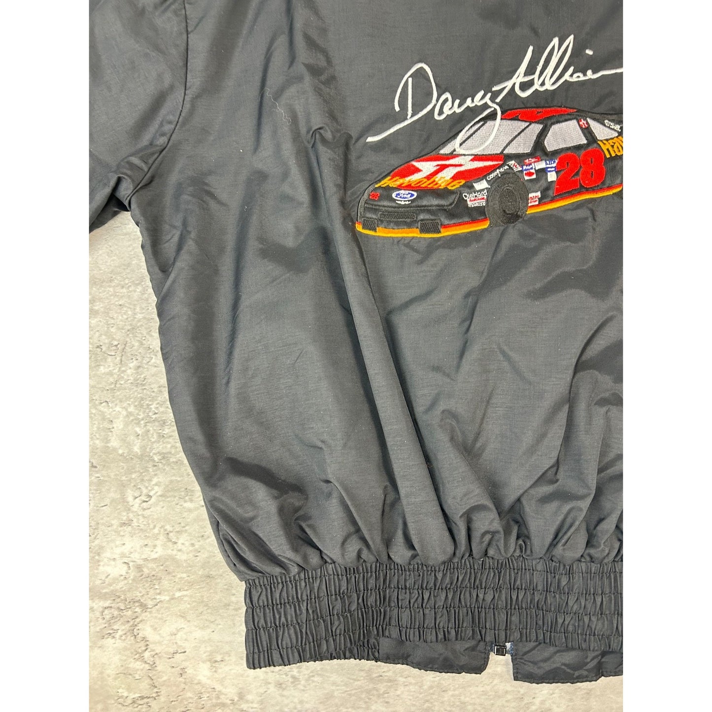 Vintage 90s Davey Allison #28 Embroidered Nascar Racing Bomber Jacket Size Large