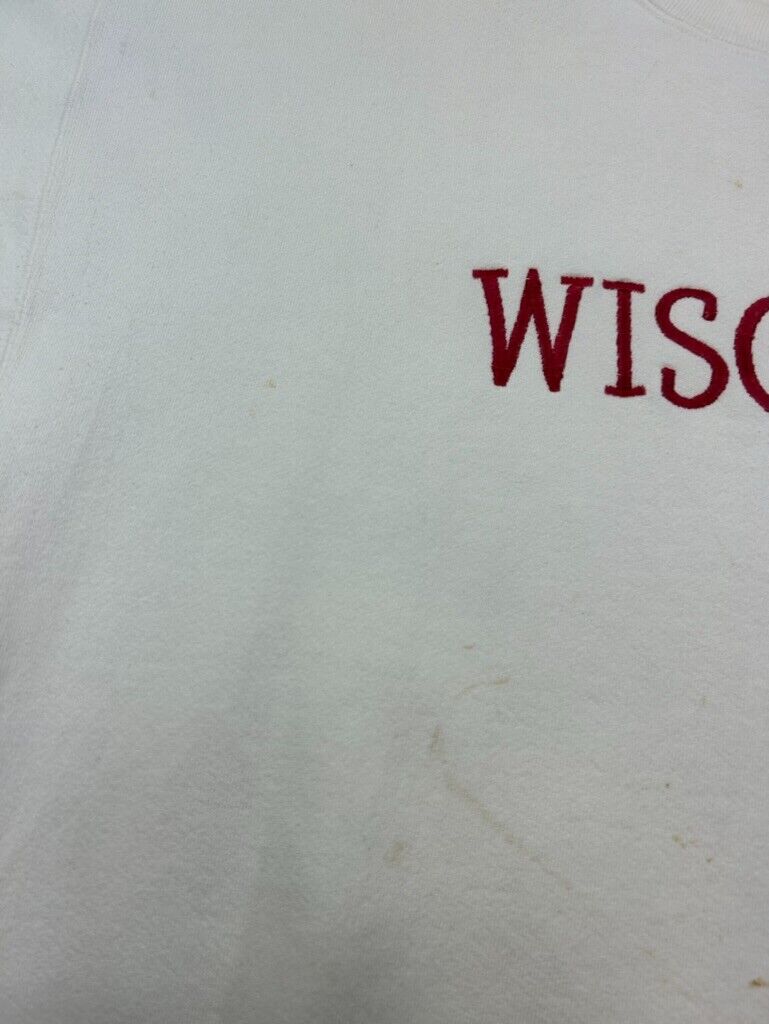 Vintage 90s Wisconsin Badger NCAA Embroidered Crewneck Sweatshirt Size 2XL White