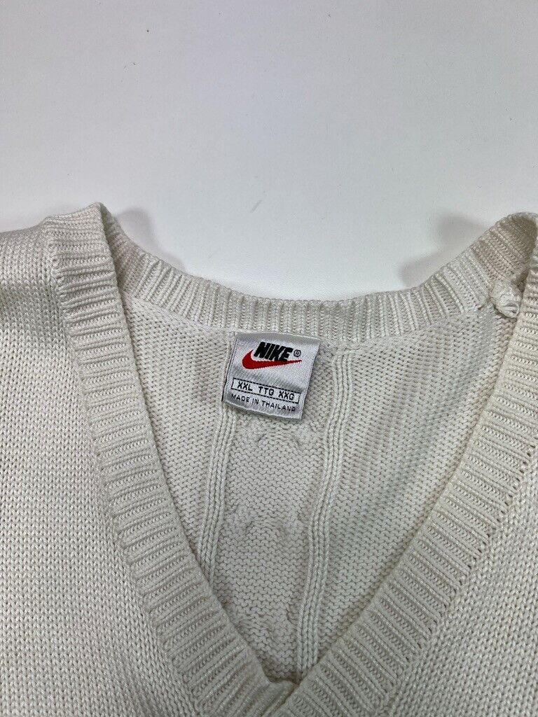 Vintage 90s Nike Golf Embroidered Patch 3D Knit V-Neck Sweater Vest Sz 2XL Beige