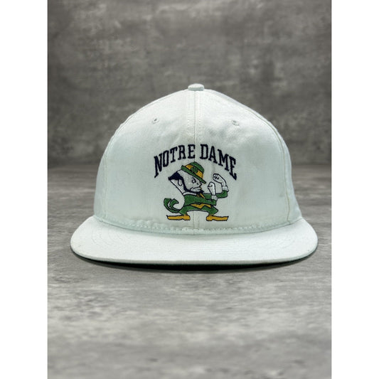 Vintage 90s Notre Dame Fighting Irish NCAA Embroidered Snapback Hat OSFA White