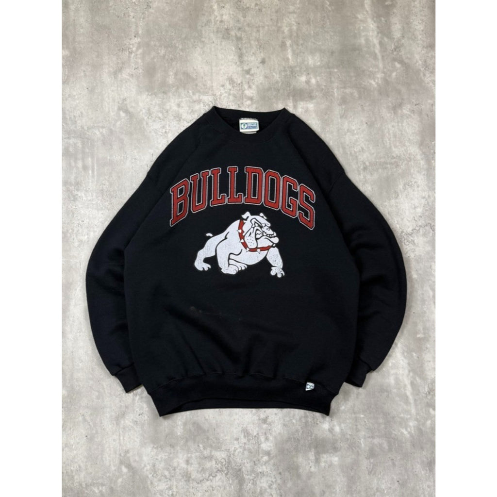 Vintage 90s Bulldogs Arc Spellout Graphic Collegiate Sweatshirt Size Large