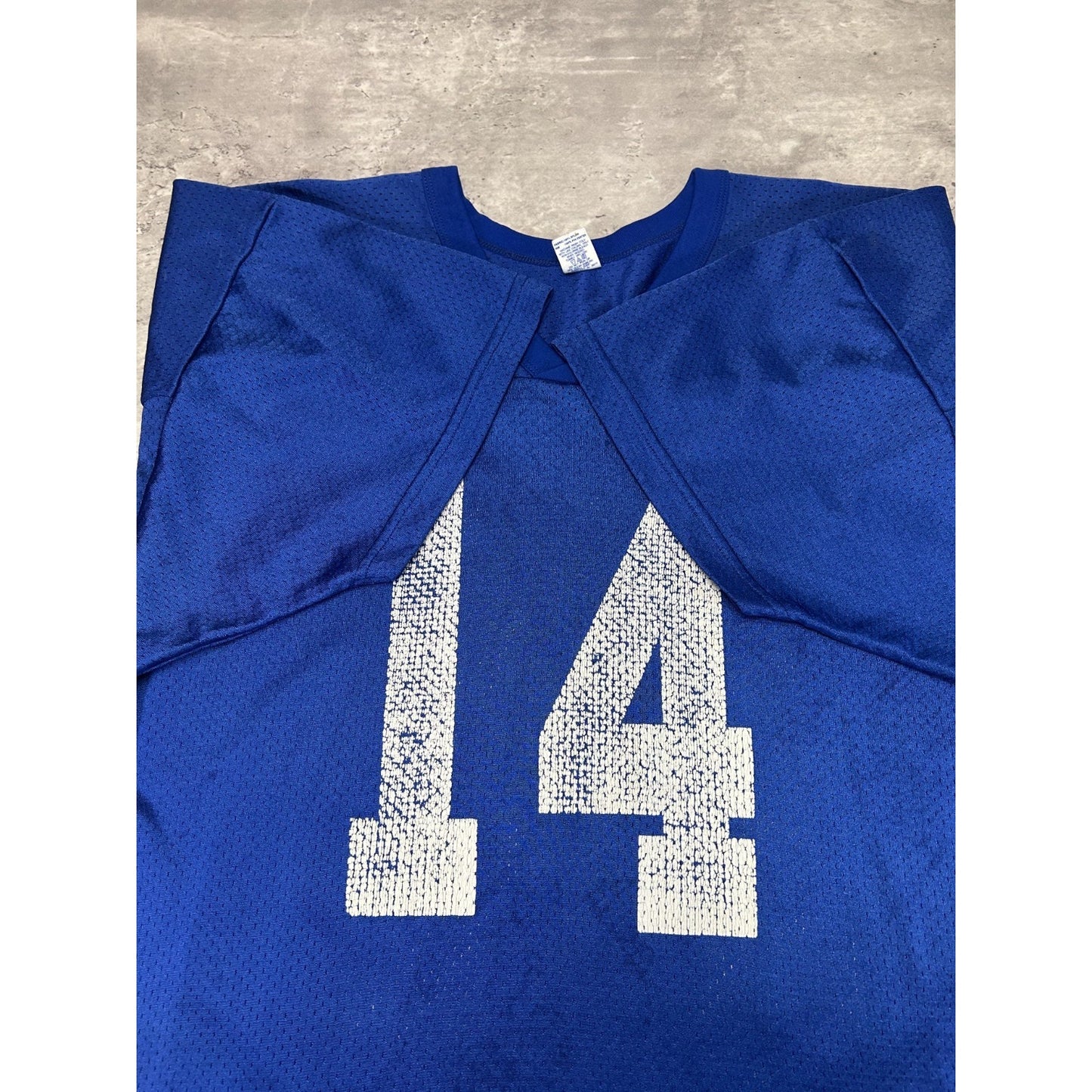 Vintage 80s/90s Russell Athletics #14 Mesh Football Jersey Size Large Blue