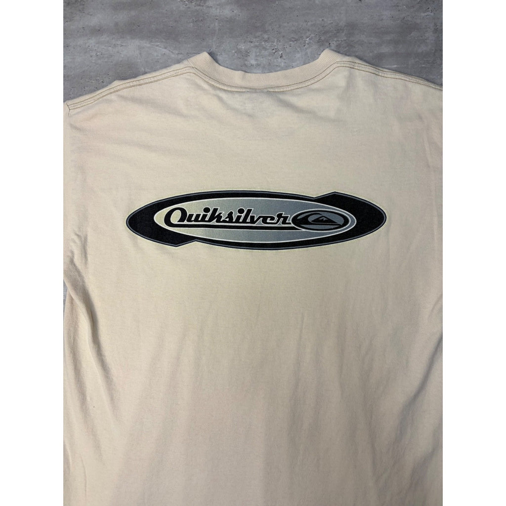 Vintage 90s Quiksilver Surfing Spellotu Graphic Earth Tone T-Shirt Size Large
