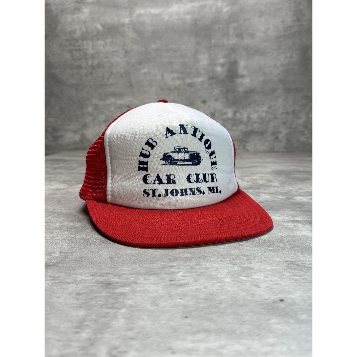 Vintage 80s/90s Hub Antique Car Club Graphic Trucker Snapback Hat M/L