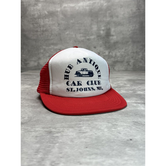 Vintage 80s/90s Hub Antique Car Club Graphic Trucker Snapback Hat M/L