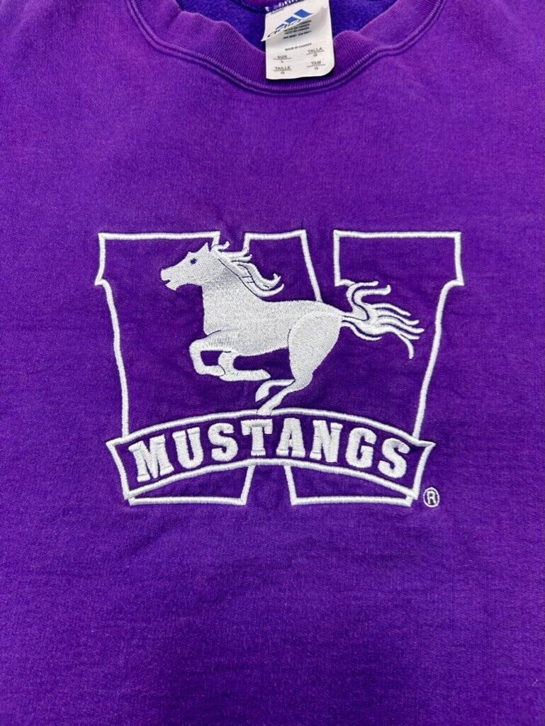 Vintage 90s Western Mustangs Collegiate Embroidered Logo Sweatshirt Size Large