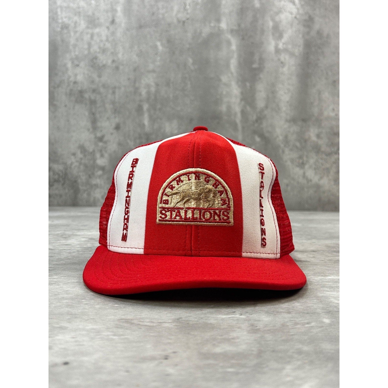 Vintage 90s Birmingham Stallions USFL Lucky Stripes Trucker Snapback Hat OSFA