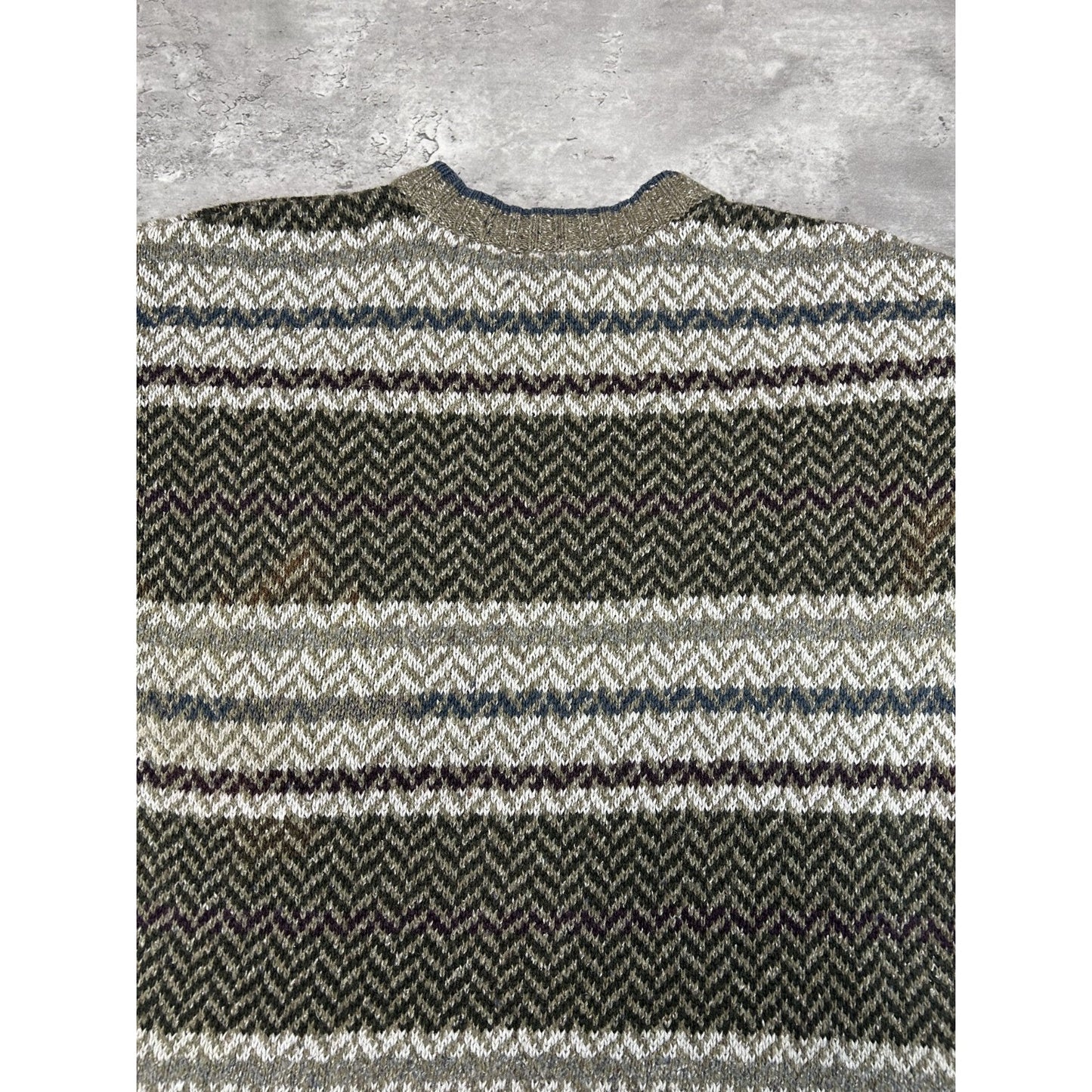 Vintage Jantzen Abstract Striped Earth Tone Pullover Knit Sweater Size Large