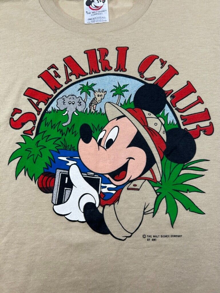 Vintage 80s Disney Mickey Mouse Safari Club Graphic T-Shirt Size XL