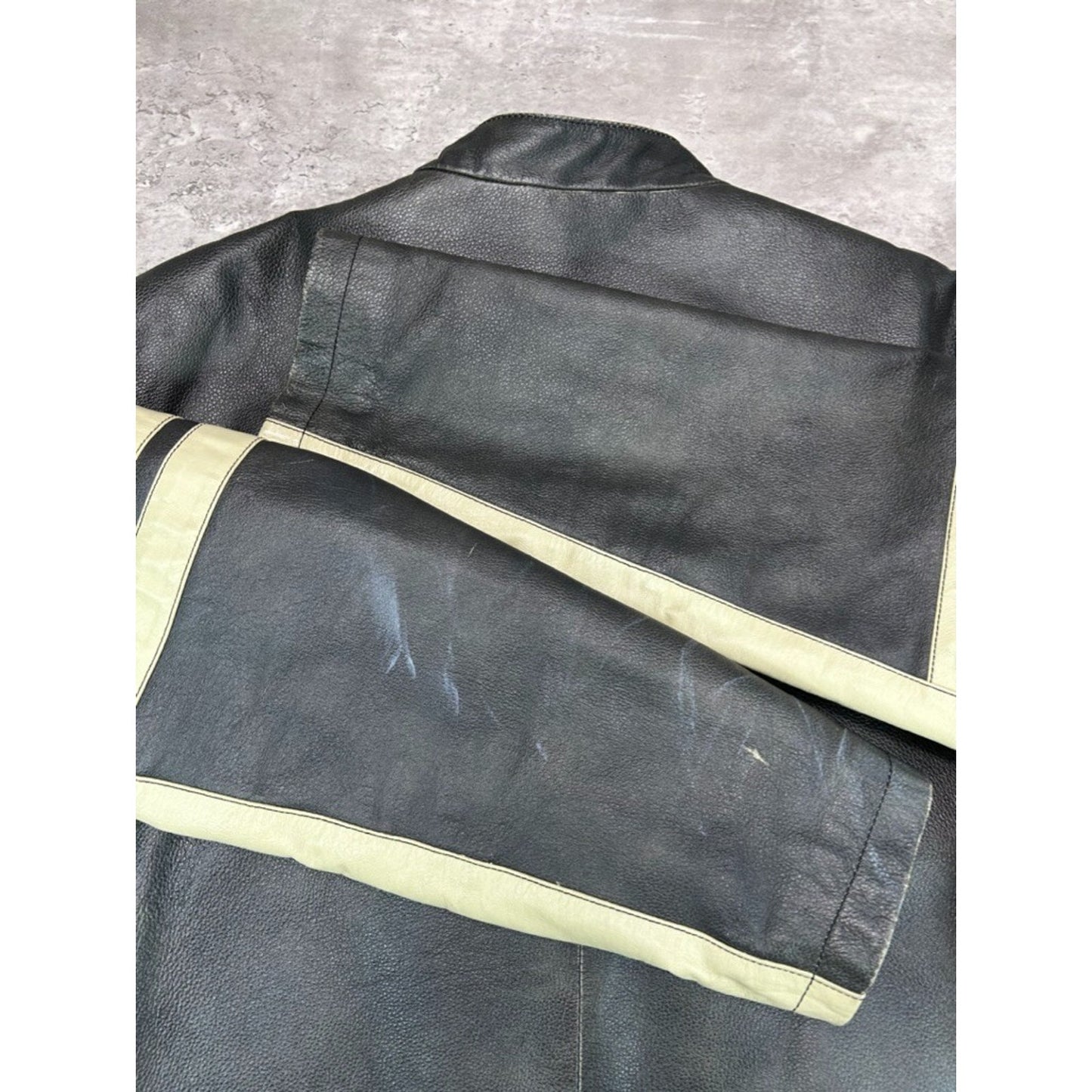 Vintage Danier Two Tone Full Zip Leather Cafe Racer Jacket Size XL
