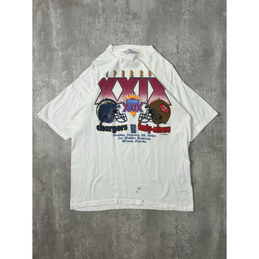 Vintage 1995 Chargers Vs 49ers NFL Super Bowl XXIX Graphic T-Shirt Size XL