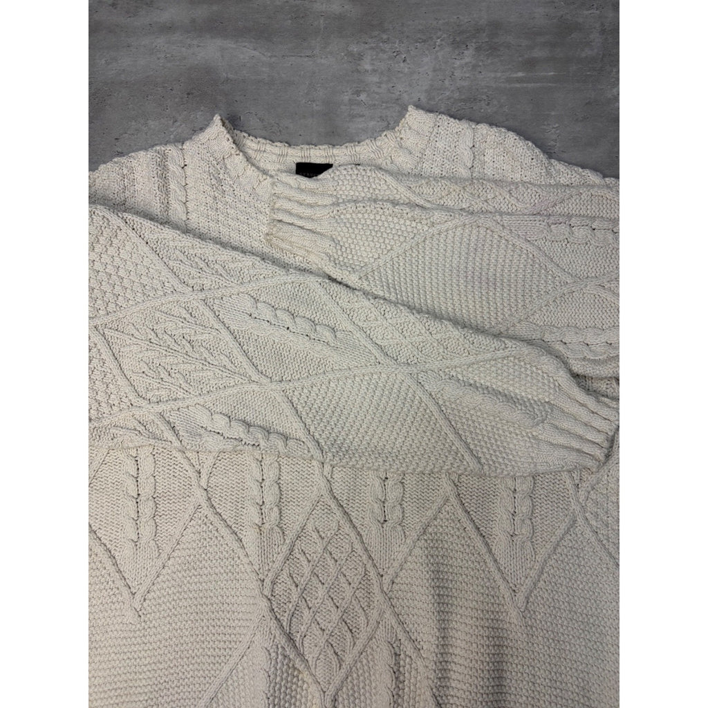 Vintage 90s Structure Pullover Textured Beige Knit Sweater Size Large