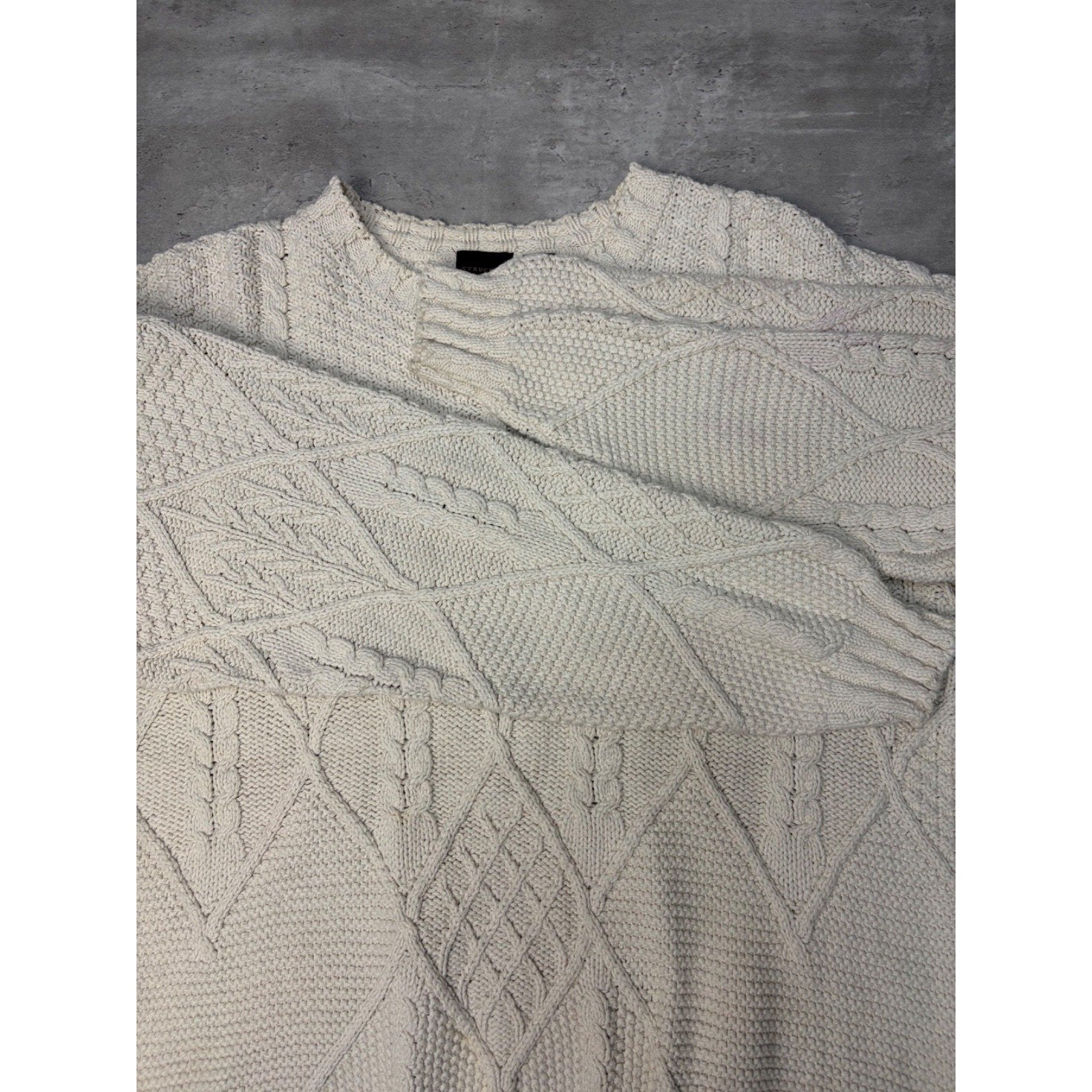 Vintage 90s Structure Pullover Textured Beige Knit Sweater Size Large