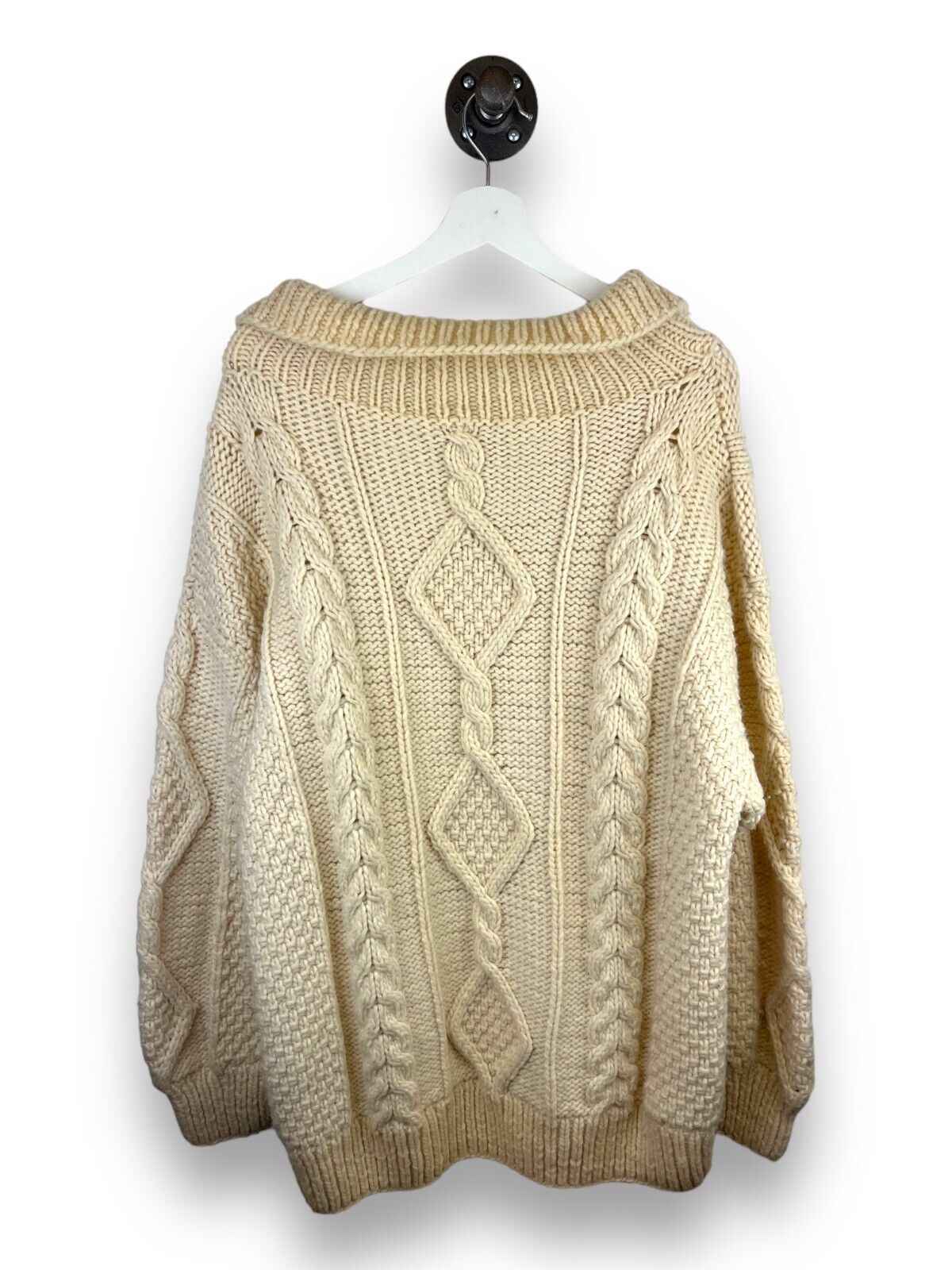 Vintage Tejidos Indigenas 100% Wool Cable Knit Full Zip Sweater Size XL Beige