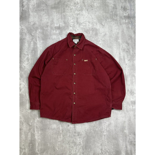 Vintage Carhartt Plaid Lined Canvas Workwear Long Sleeve Button Up Shirt Size Lg