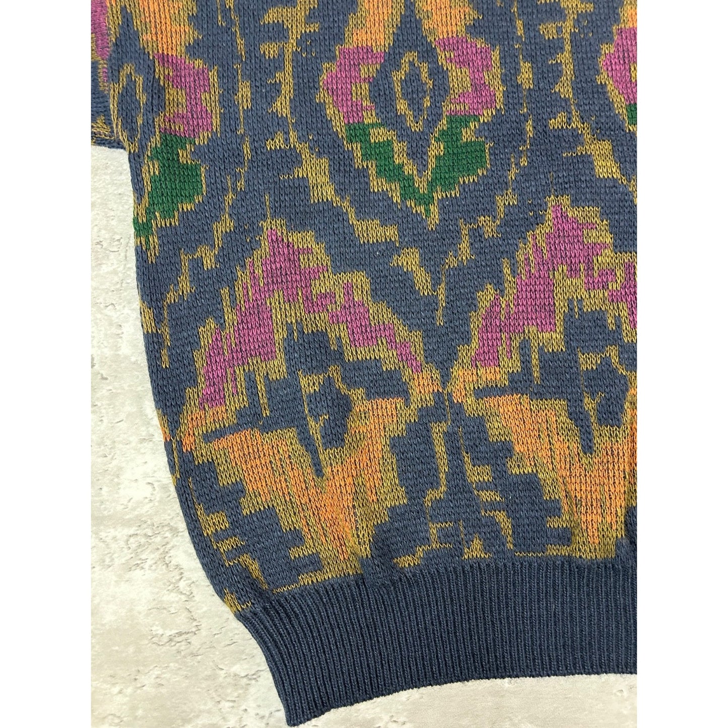 Vintage 90s Abstract Print Pullover Ribbed Knit Sweater Size Large