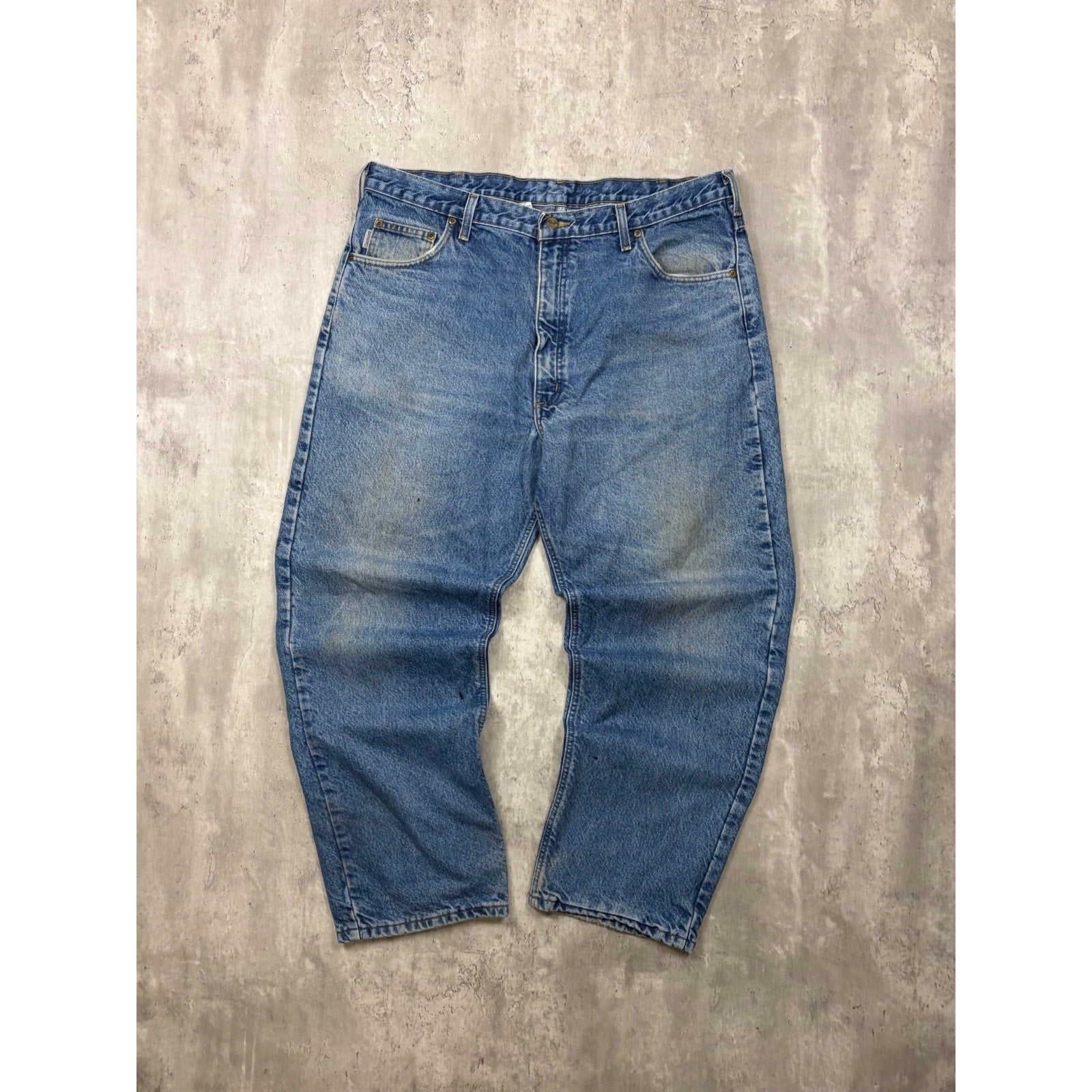 Vintage Carhartt Plaid Lined Medium Wash Denim Workwear Pants Size 40