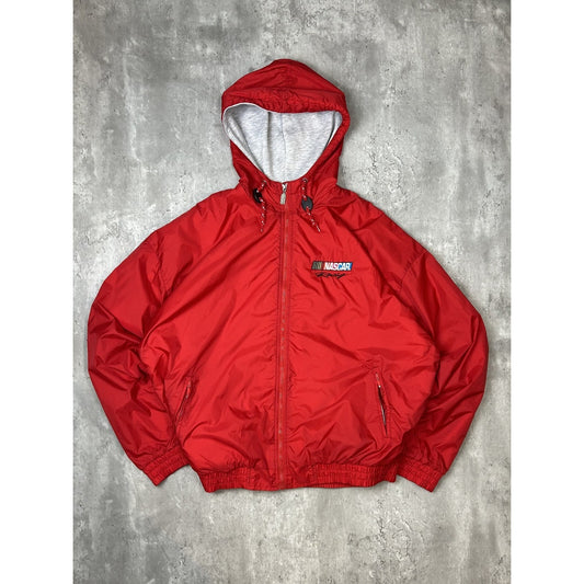 Vintage Nascar Racing Embroidered Script Logo Hooded Full Zip Jacket Size XL