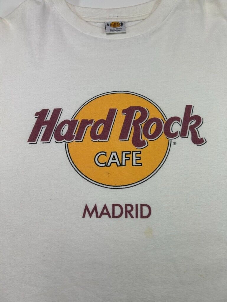 Vintage 90s Hard Rock Cafe Madrid Destination Graphic T-Shirt Size XL White