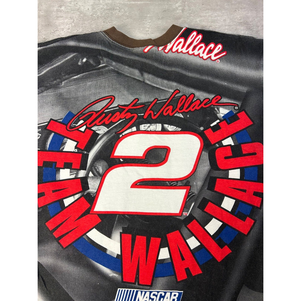 Vintage 90s Rusty Wallace #2 Miller Lite Nascar All Over Print T-Shirt Sz Large