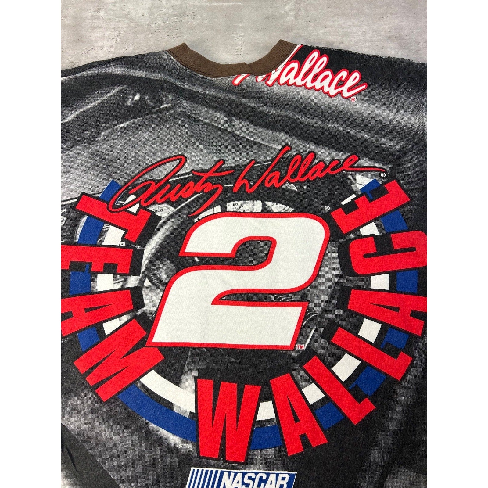 Vintage 90s Rusty Wallace #2 Miller Lite Nascar All Over Print T-Shirt Sz Large