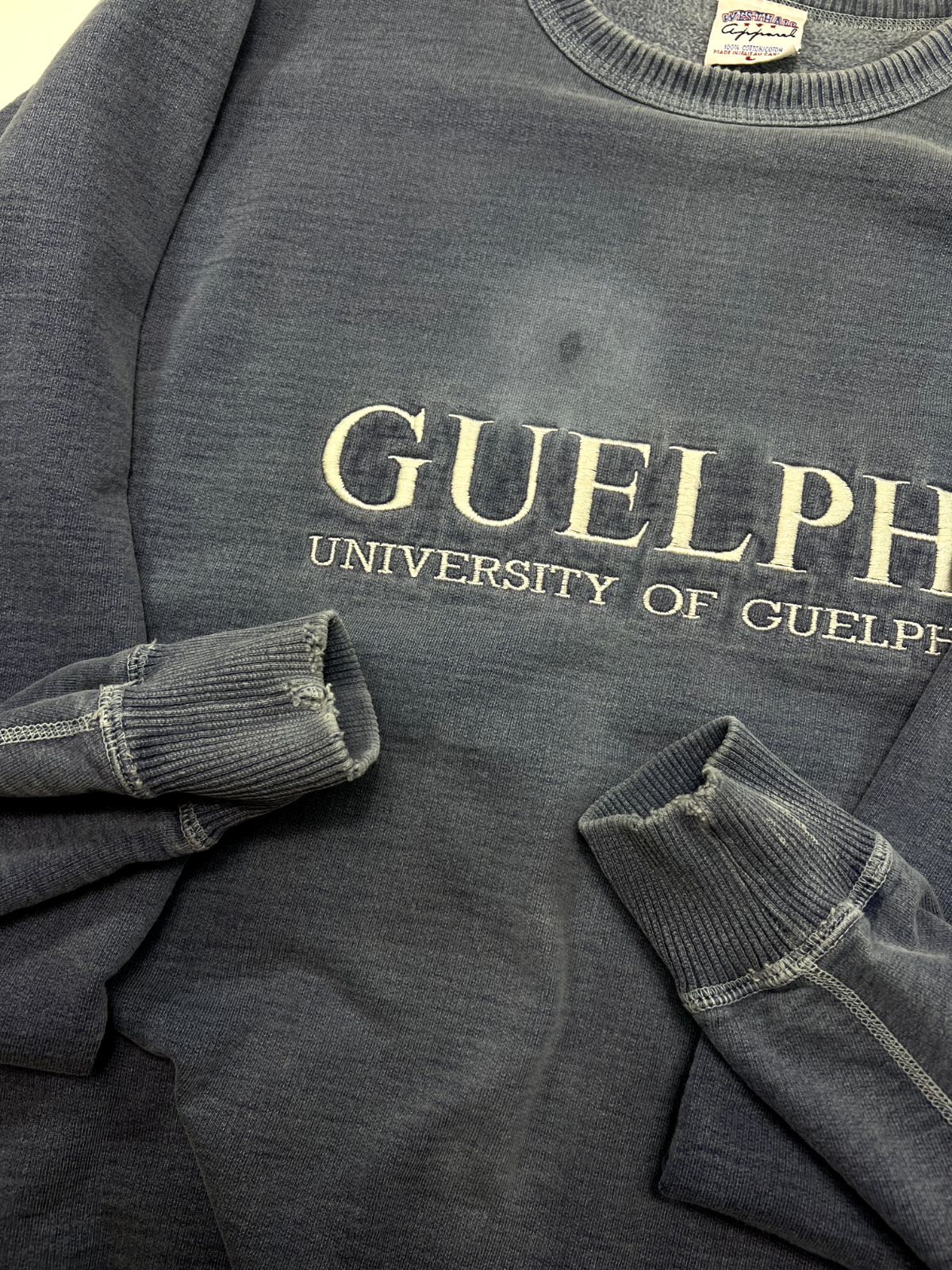 Vintage 90s University Of Guelph Embroidered Spellout Sweatshirt Size Large Gray