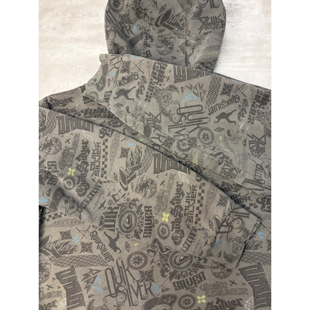 Vintage Y2K Quiksilver All Over Print Full Zip Hooded Sweatshirt Size XL