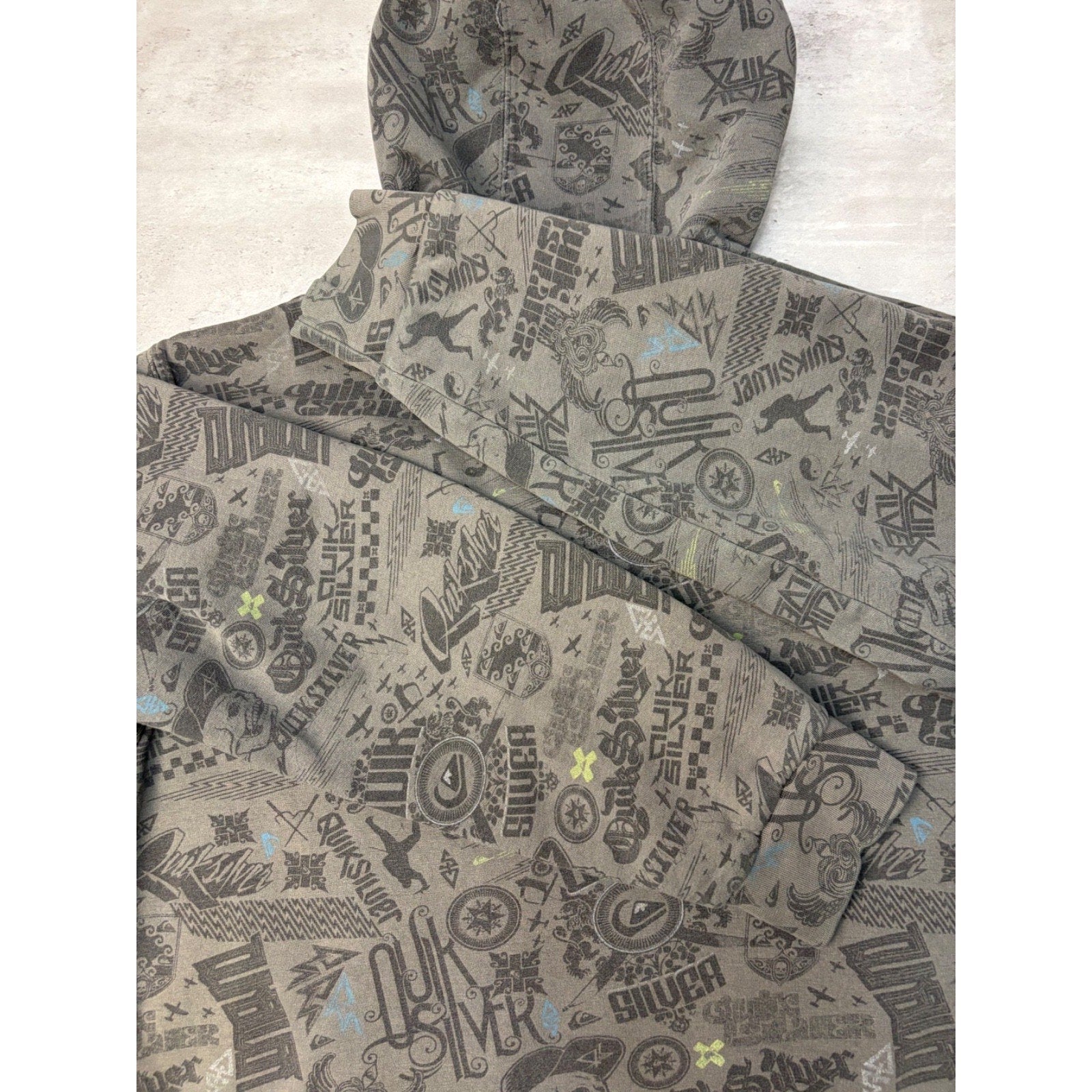Vintage Y2K Quiksilver All Over Print Full Zip Hooded Sweatshirt Size XL