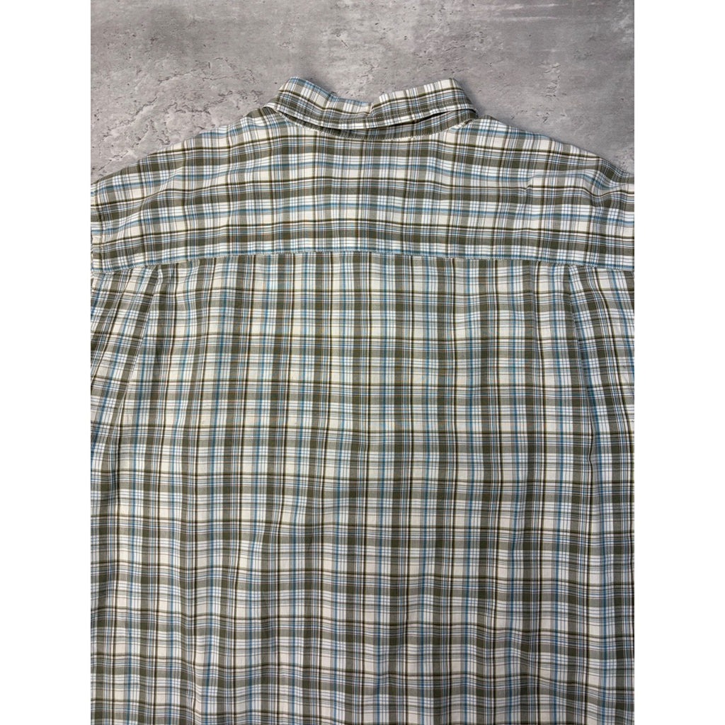 Vintage Nautica Single Pocket Plaid Cropped Button Up Shirt Size XL