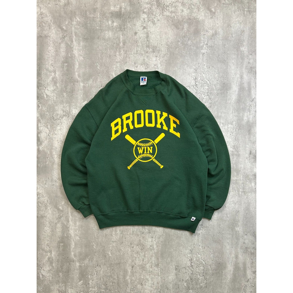 Vintage 90s Brooke Baseball Arc Spellout Graphic Russell Sweatshirt Size XL
