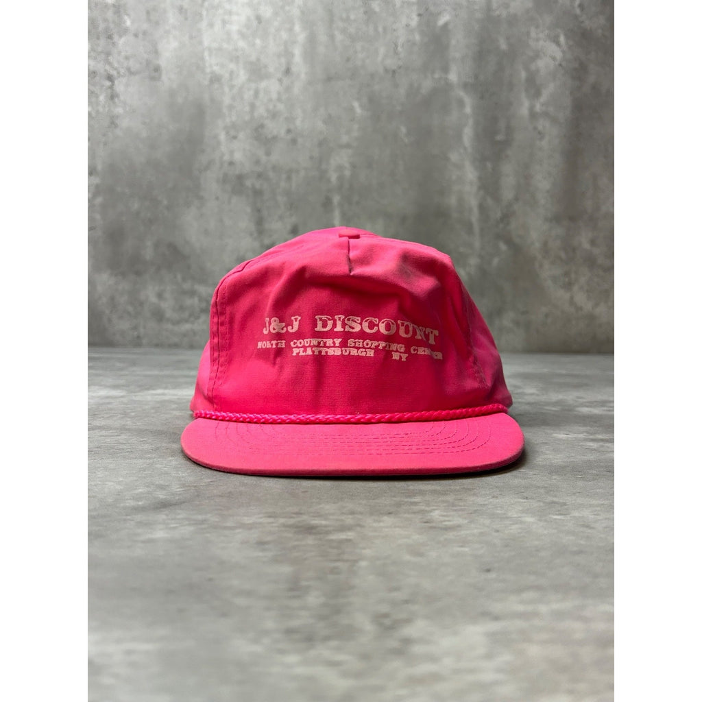 Vintage 90s J&J Discount Spellout Graphic Pink Strapback Hat OSFA