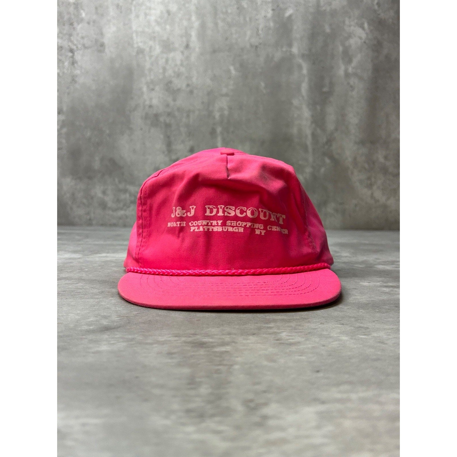 Vintage 90s J&J Discount Spellout Graphic Pink Strapback Hat OSFA