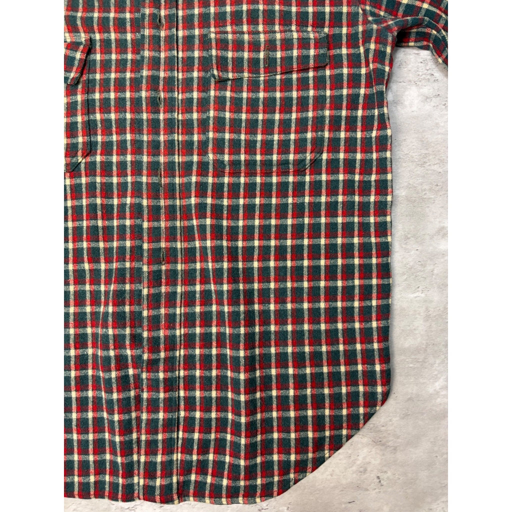 Vintage 1950s Buckskein 1005 Wool Plaid Print Full Zip Flannel Shirt Size Large
