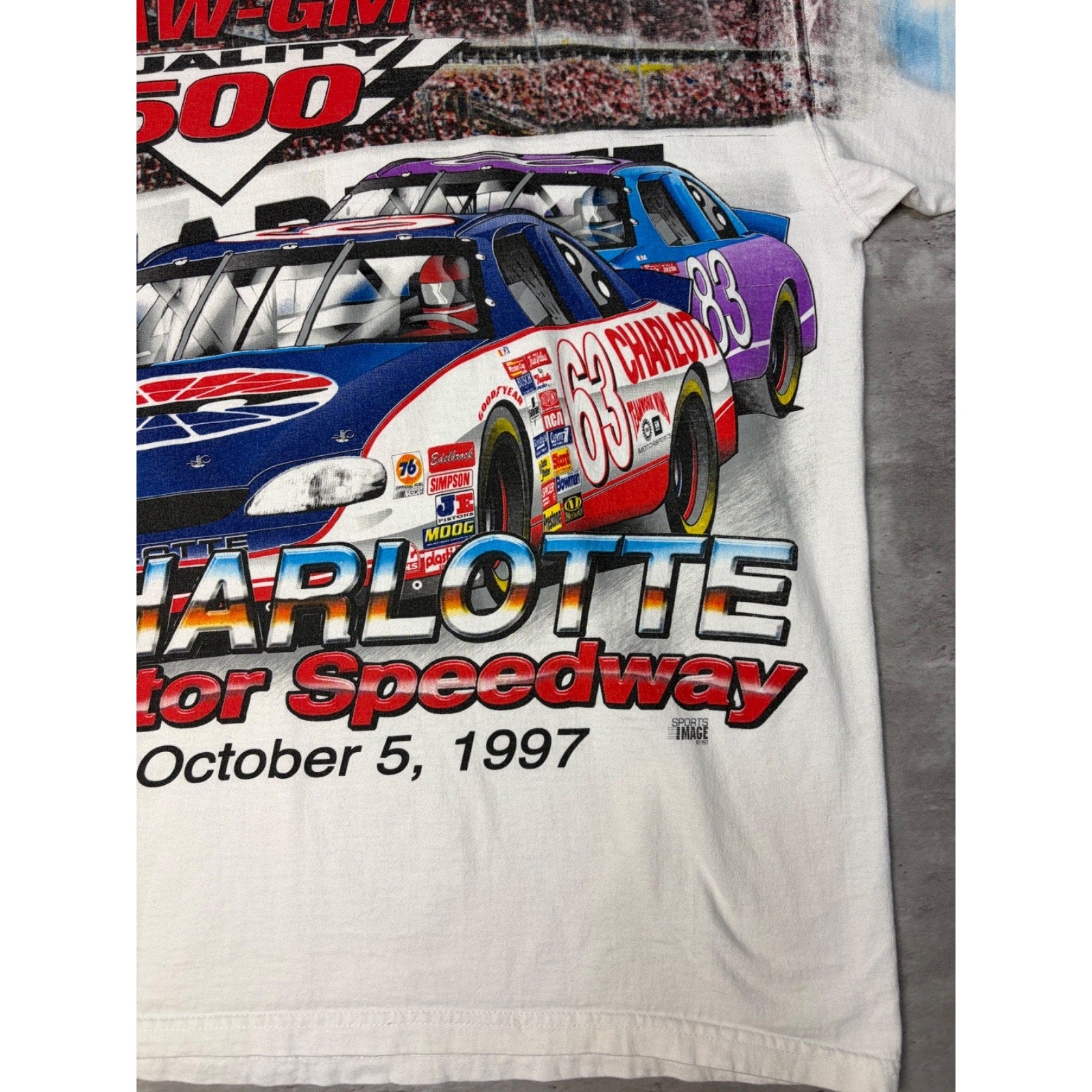 Vintage 1997 Nascar Winston Cup UAW-GM 500 All Over Print T-Shirt Size XL