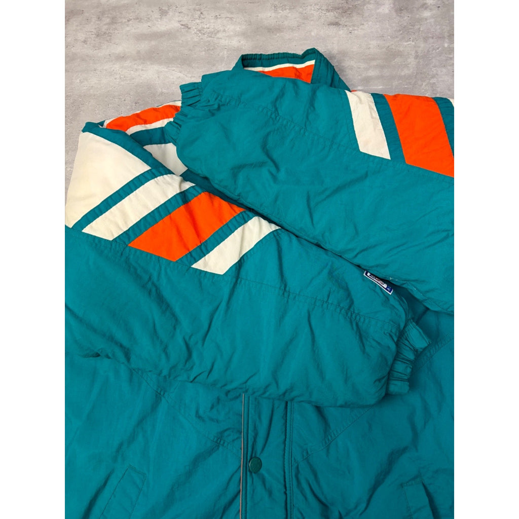 Vintage 90s Miami Dolphins NFL Embroidered Starter Bomber Jacket Size Large