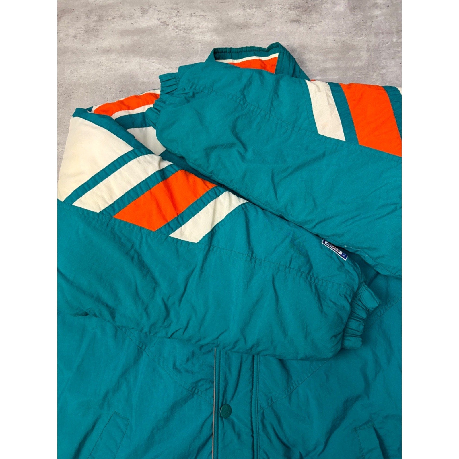 Vintage 90s Miami Dolphins NFL Embroidered Starter Bomber Jacket Size Large