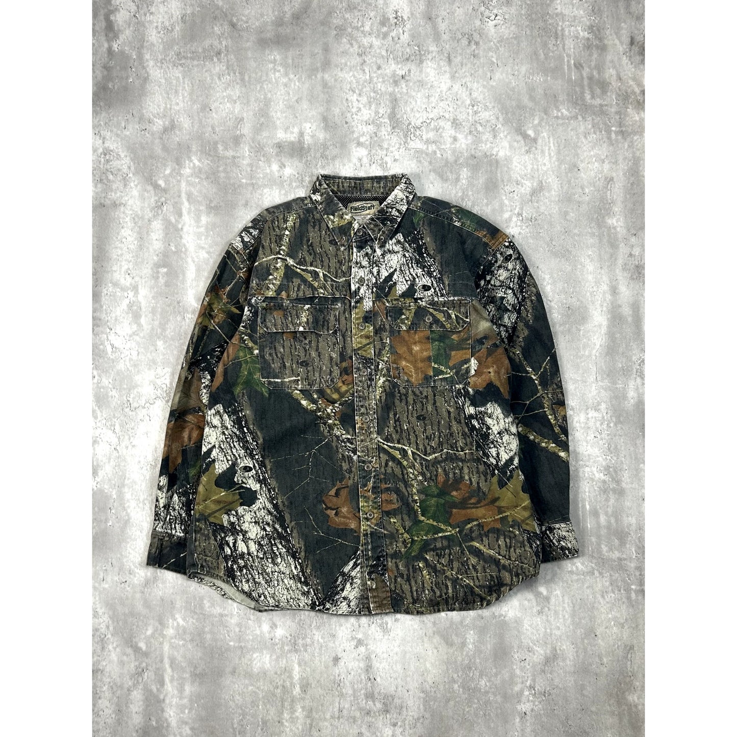 Mossy Oak Breakup Camo Double Pocket Hunting Button Up Shirt Size Large