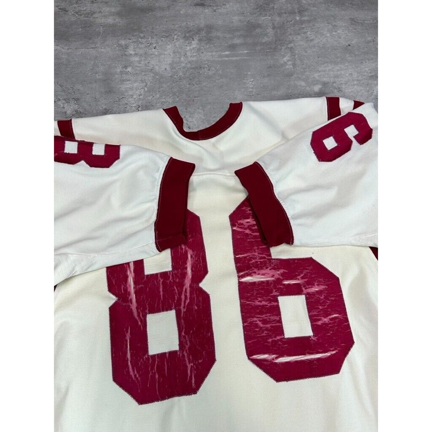 Vintage 1950s Powers #86 Two Tone Striped Football Jersey Size Large White/Red