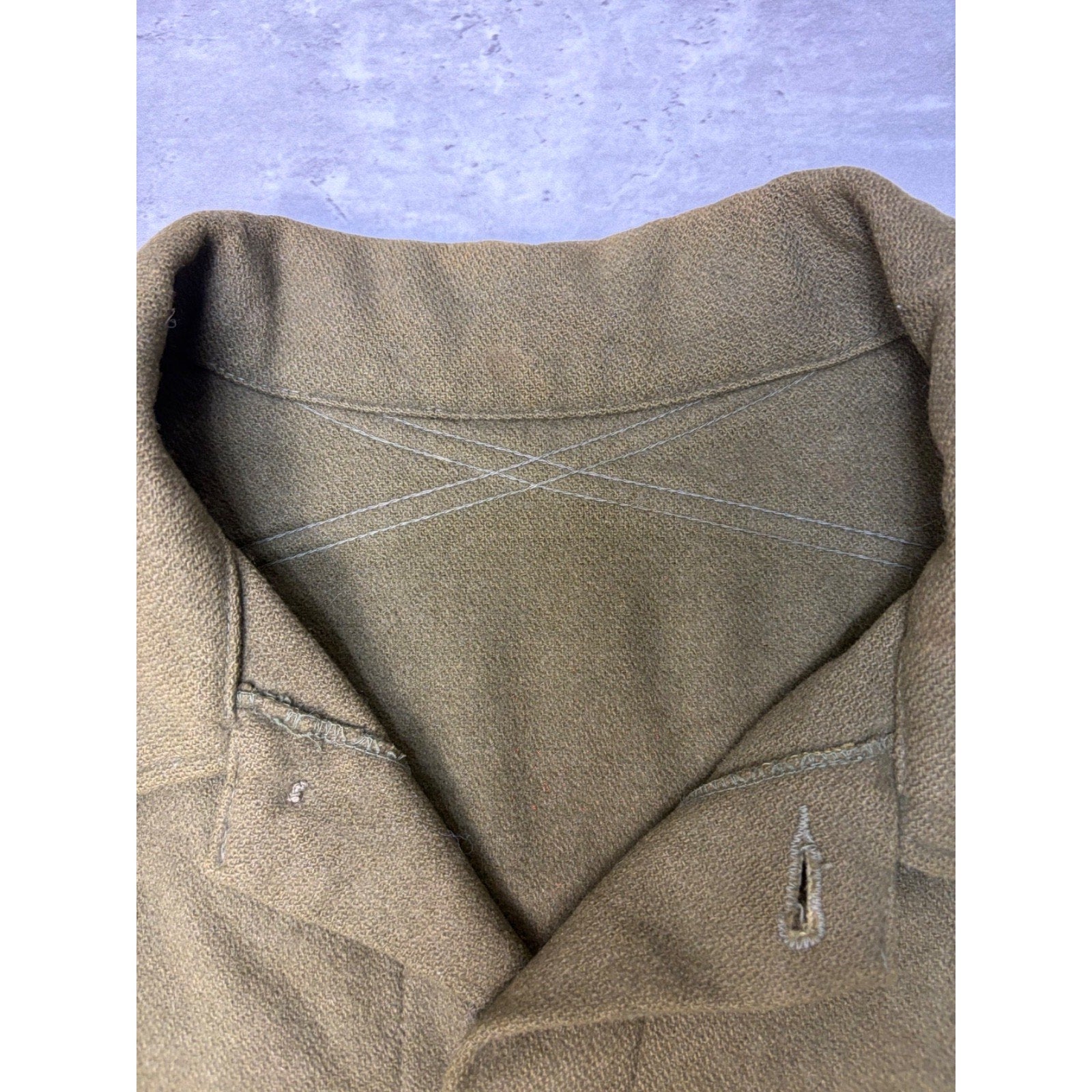 Vintage 1950s US Army OG 107 Patched Wool Field Button Up Shirt Size 2XL