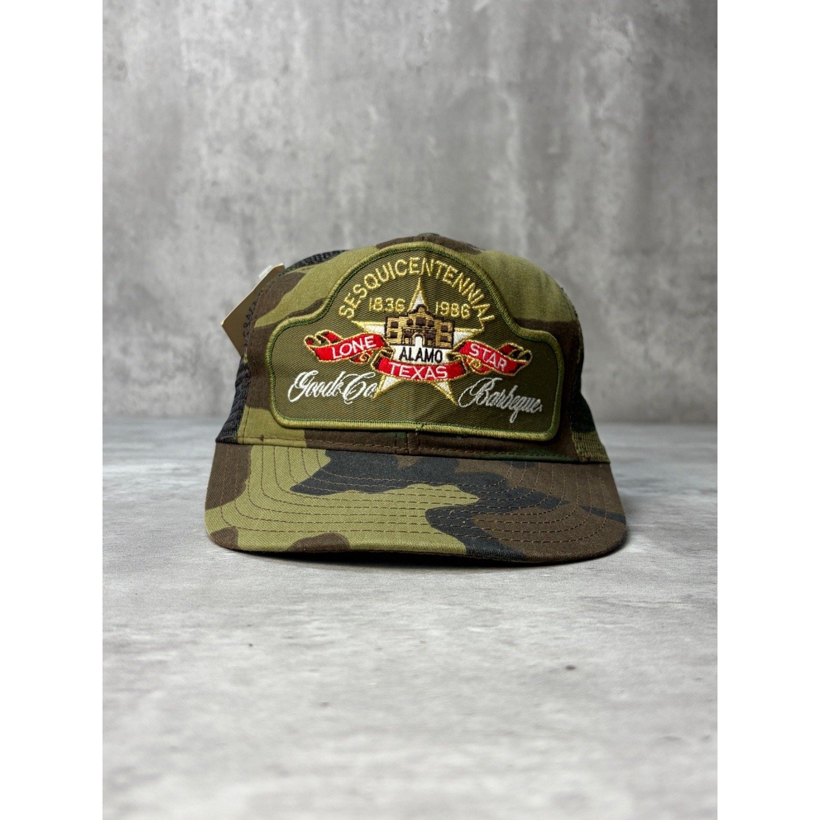 Vintage Goode Co Barbecue Embroidered Patch Camo Trucker Snapback Hat OSFA