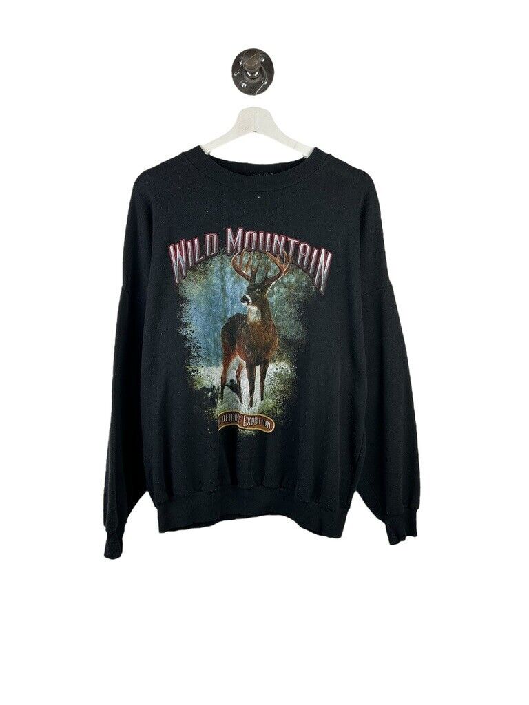 Vintage 90s Wild Mountain Deer Nature Wilderness Graphic Sweatshirt Size Large