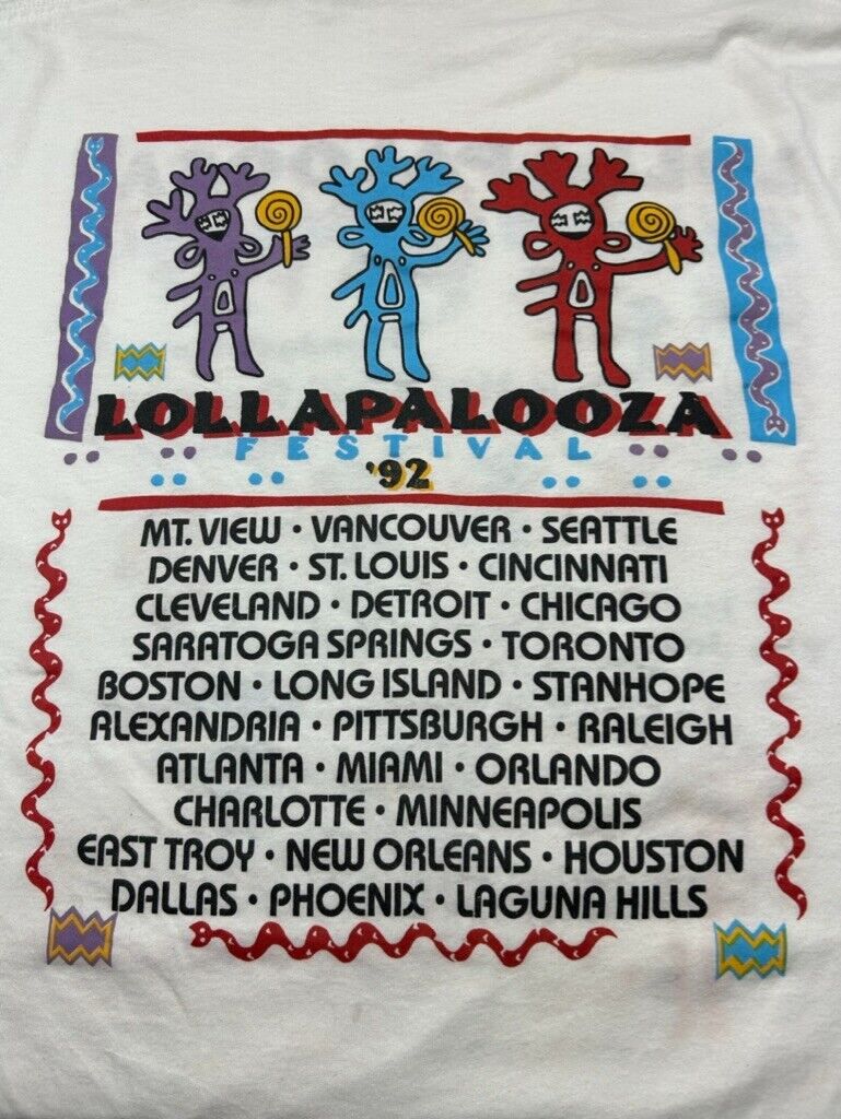 Vintage 1992 Lollapalooza Front & Back Graphic Music Festival T-Shirt Sz XL 90s