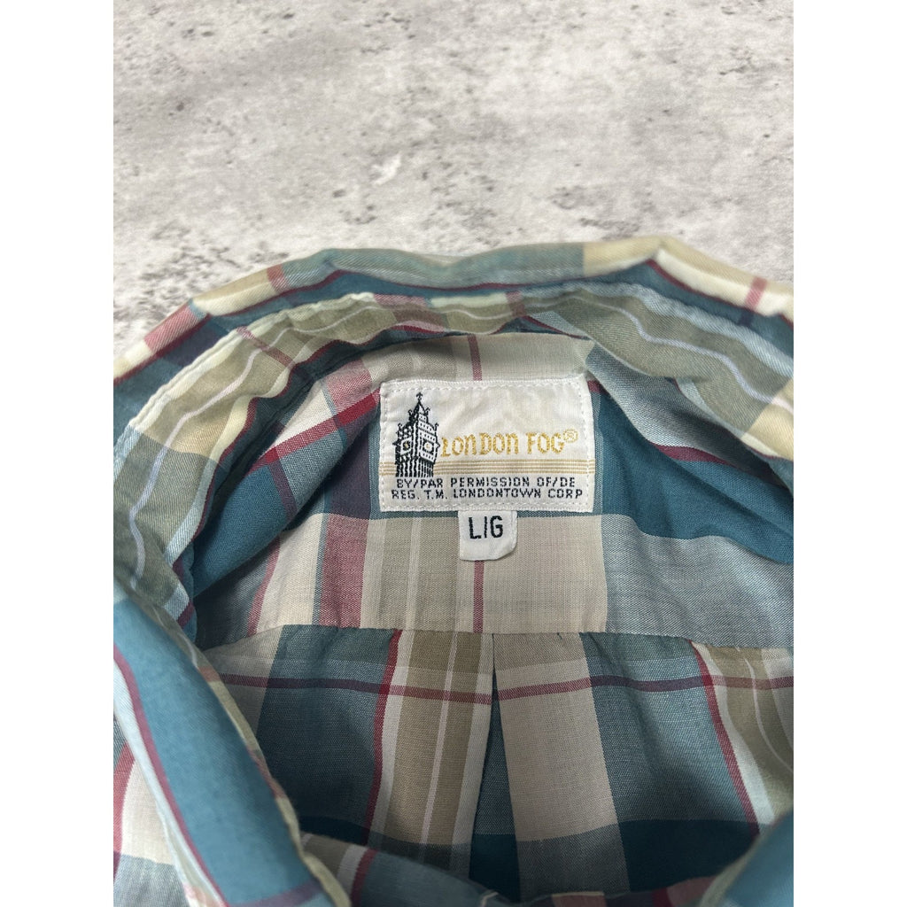 Vintage 80s London Fog Plaid Reworked Cropped Short Sleeve Button Up Shirt Sz L