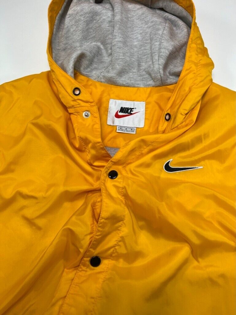 Vintage 90s Nike Embroidered Mini Swoosh Nylon Hooded Button Up Jacket Size L