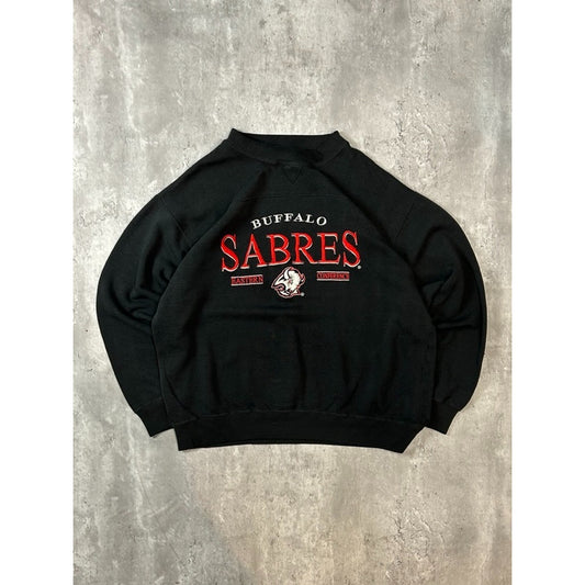 Vintage 90s Buffalo Sabres NHL Embroidered Goat Head Hockey Sweatshirt Sz Large