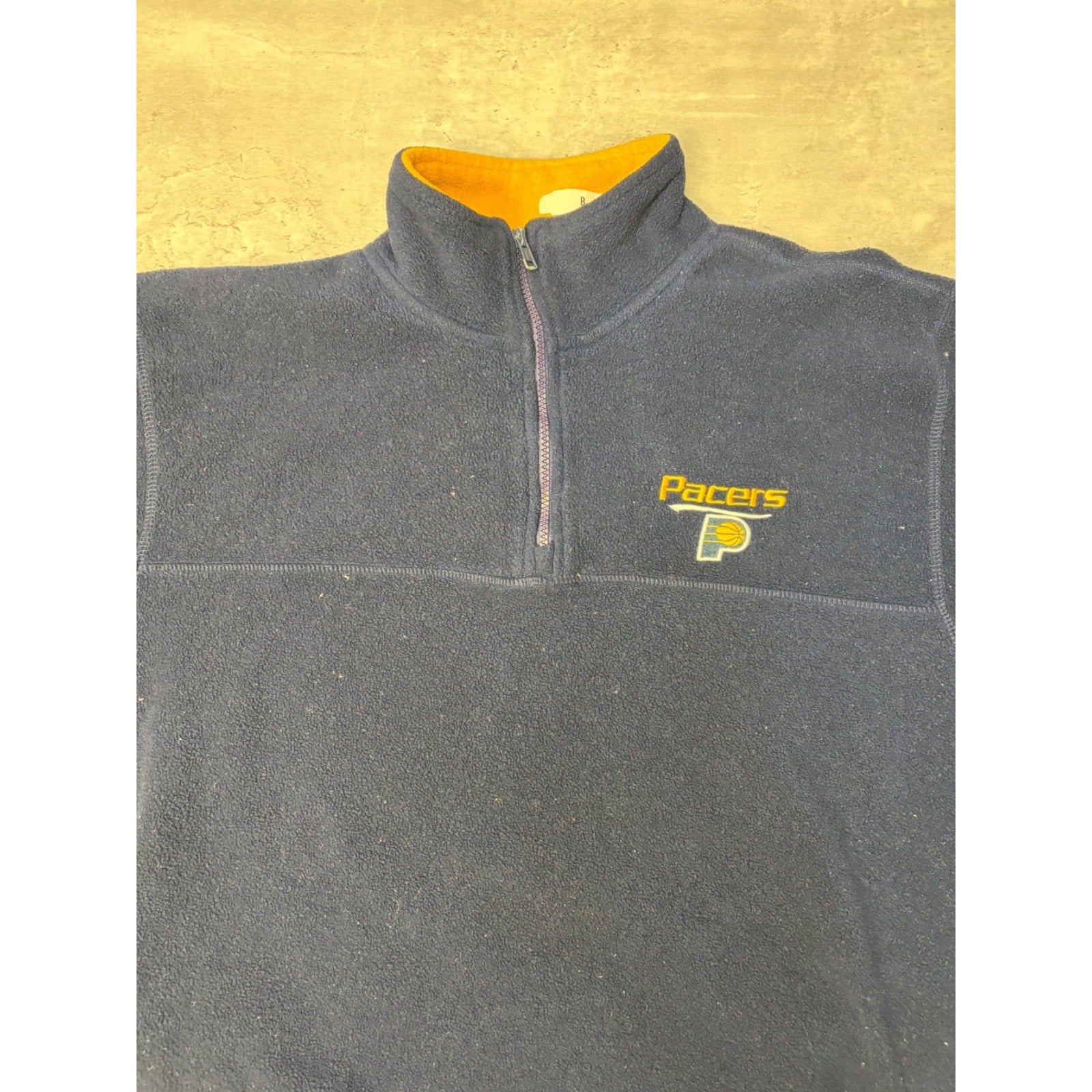 Vintage Indiana Pacers NBA Embroidered Spellout Logo 1/4 Zip Sweatshirt Sz Large