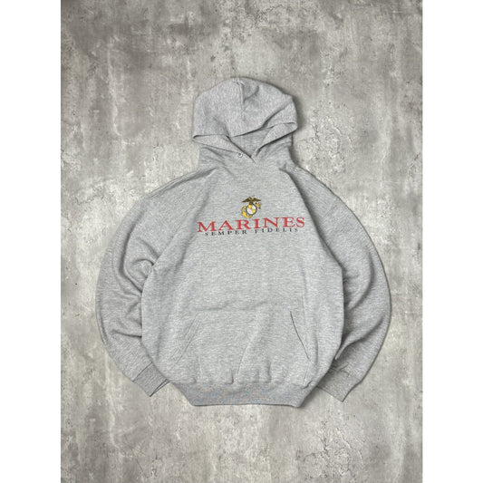 Vintage 90s US Marines Semper Fidelis Graphic Hooded Sweatshirt Size Large